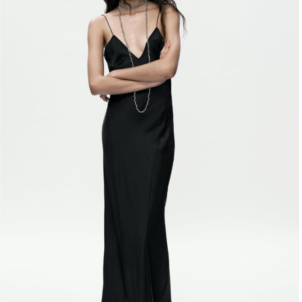 ZARA Satin Slip Dress Black Size M NWT